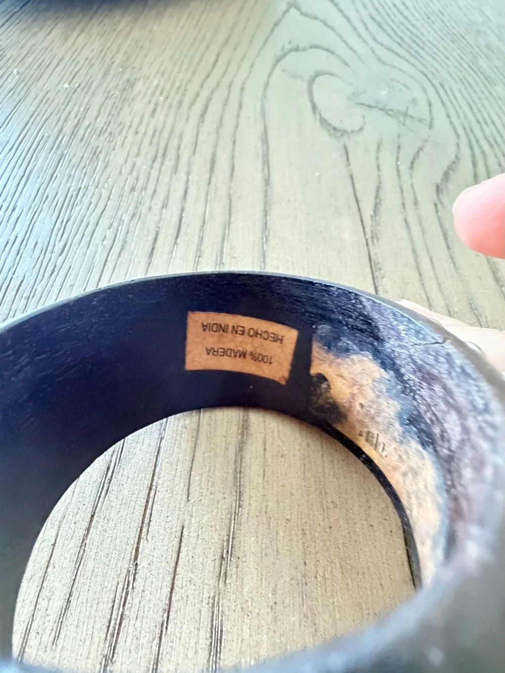 Vintage Brown Wood Bangle Bracelet Silver-Tone Studs India OOAK